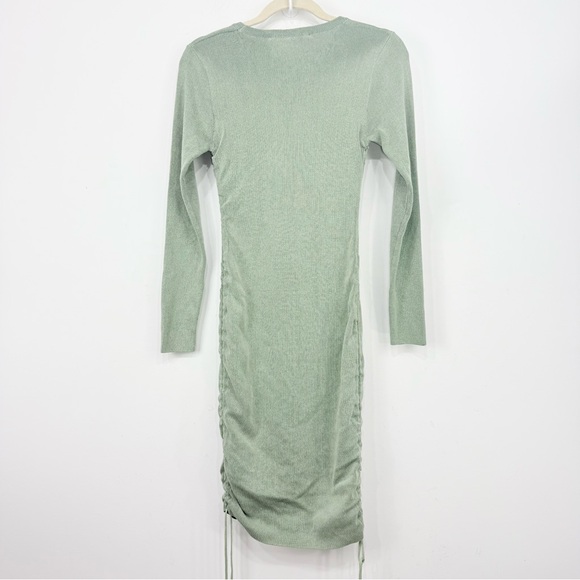 Lioness Military Minds Light Green Ruched Tie Side Ling Sleeve Stretch Dress NEW - Picture 8 of 16